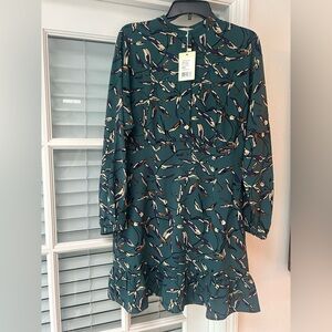 SEE U Soon- Elegant Spring Teal Patterned Dress- size M